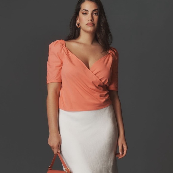 NWT By Anthropologie Puff-Sleeve Wrap Top - Picture 8 of 8